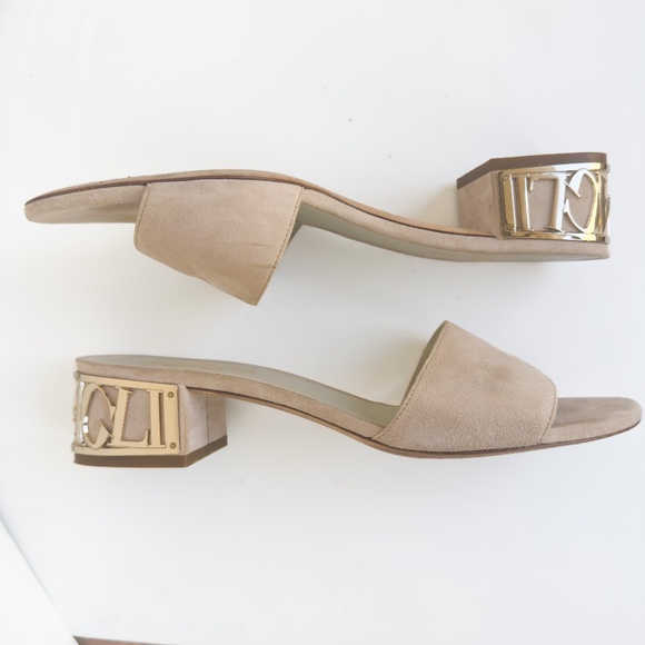 Bruno Magli Leather Suade Sandals with Metal Ornate Heels Made in Italy Size 40 - Picture 1 of 12